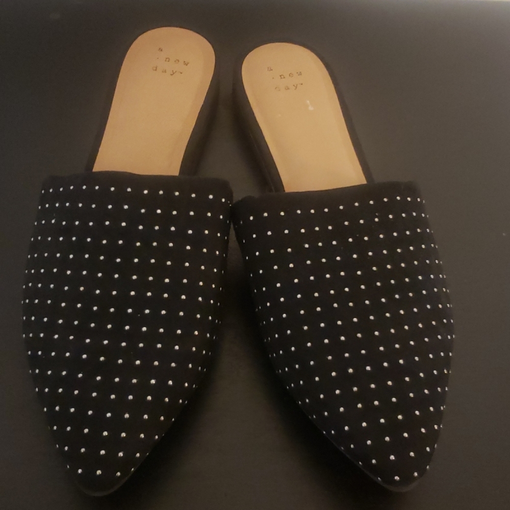 Black Studded Flat Slides (sz 11)